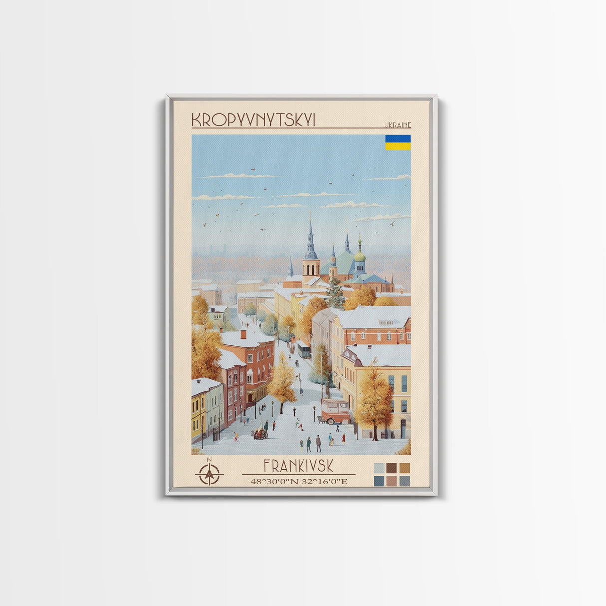 Kropyvnytskyi Ukraine Travel Poster Framed Canvas Print, Midcentury Modern Art, Pop Art Wall Decor, Home Decor, Vacation Gift, Office Art