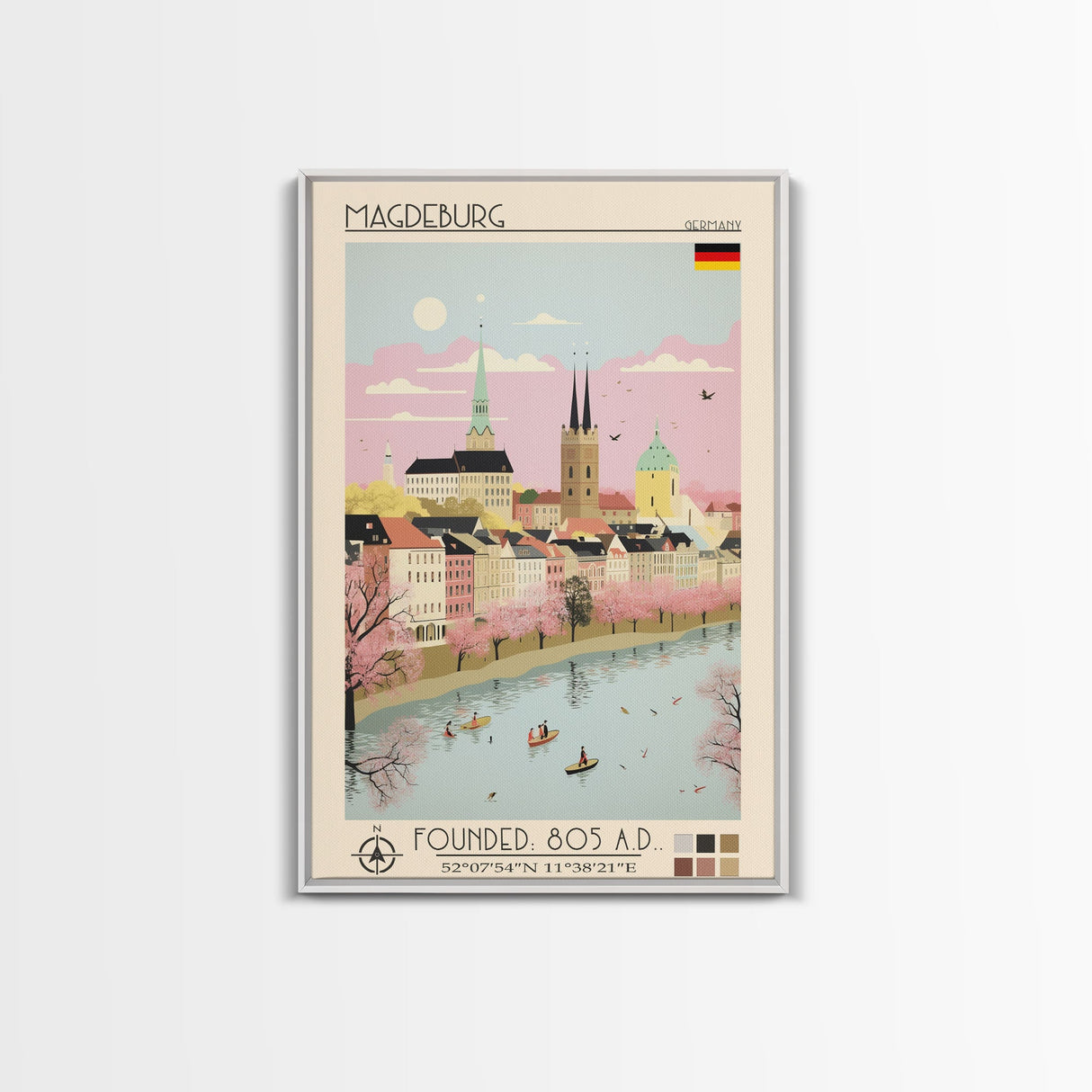 Magdeburg Germany Travel Poster Framed Canvas Print, Midcentury Modern Art, Pop Art Wall Decor, Home Decor, Vacation Gift, Office Art