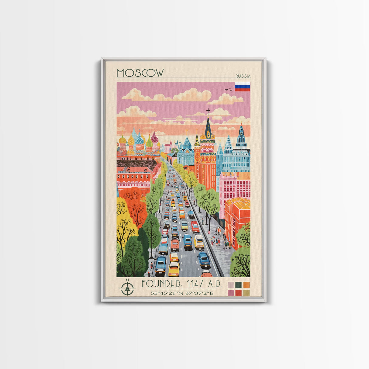 Moscow Russia Travel Poster Framed Canvas Print, Midcentury Modern Art, Pop Art Wall Decor, Scenic Wall Art, Living Room Decoration, Office Art