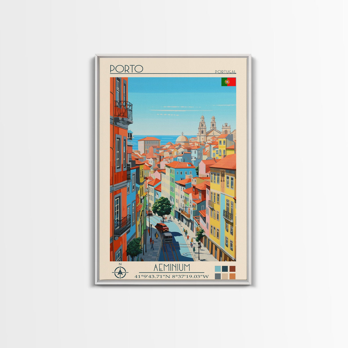 Porto Portugal Travel Poster Framed Canvas Print, Midcentury Modern Art, Pop Art Wall Decor, Scenic Wall Art, Living Room Decoration, Office Gift