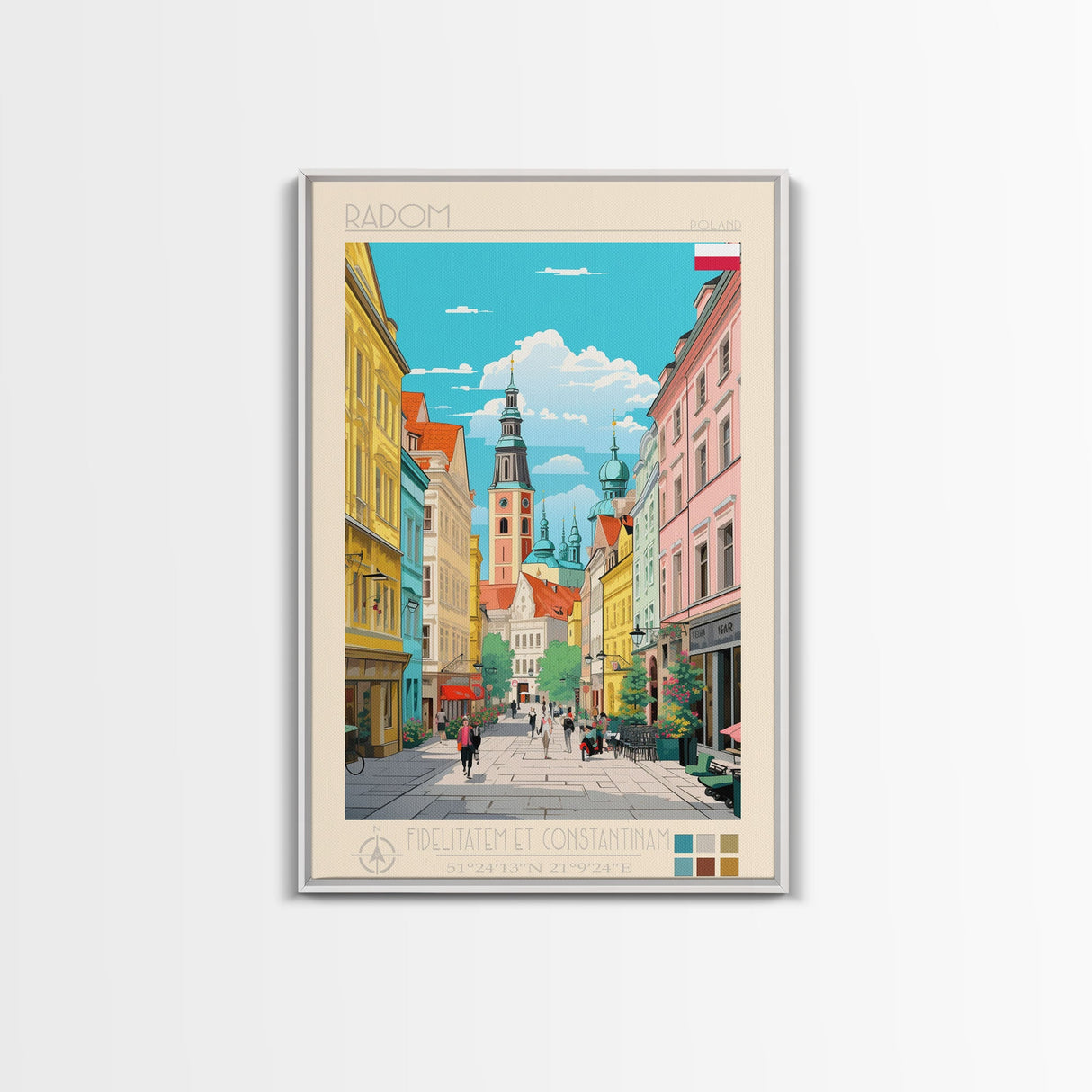 Radom Poland Travel Poster Framed Canvas Print, Midcentury Modern Art, Pop Art Wall Decor, Scenic Living Room Art, Bedroom Decor