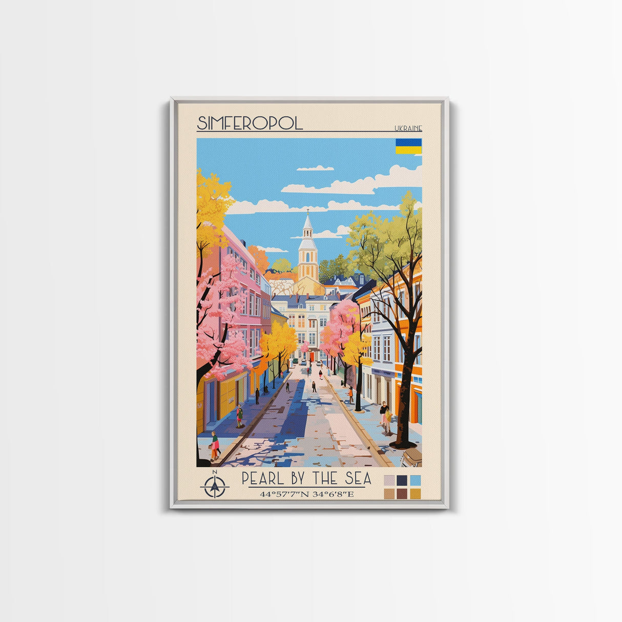 Simferopol Ukraine Travel Poster Framed Canvas Print, Midcentury Modern Art, Pop Art Wall Decor, Living Room Art, Vacation Gift