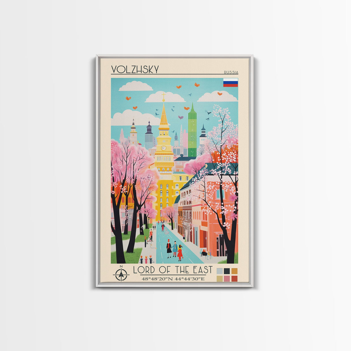 Volzhsky Russia Travel Poster Framed Canvas Print, Midcentury Modern Art, Pop Art Wall Decor, Living Room Art, Home Decoration