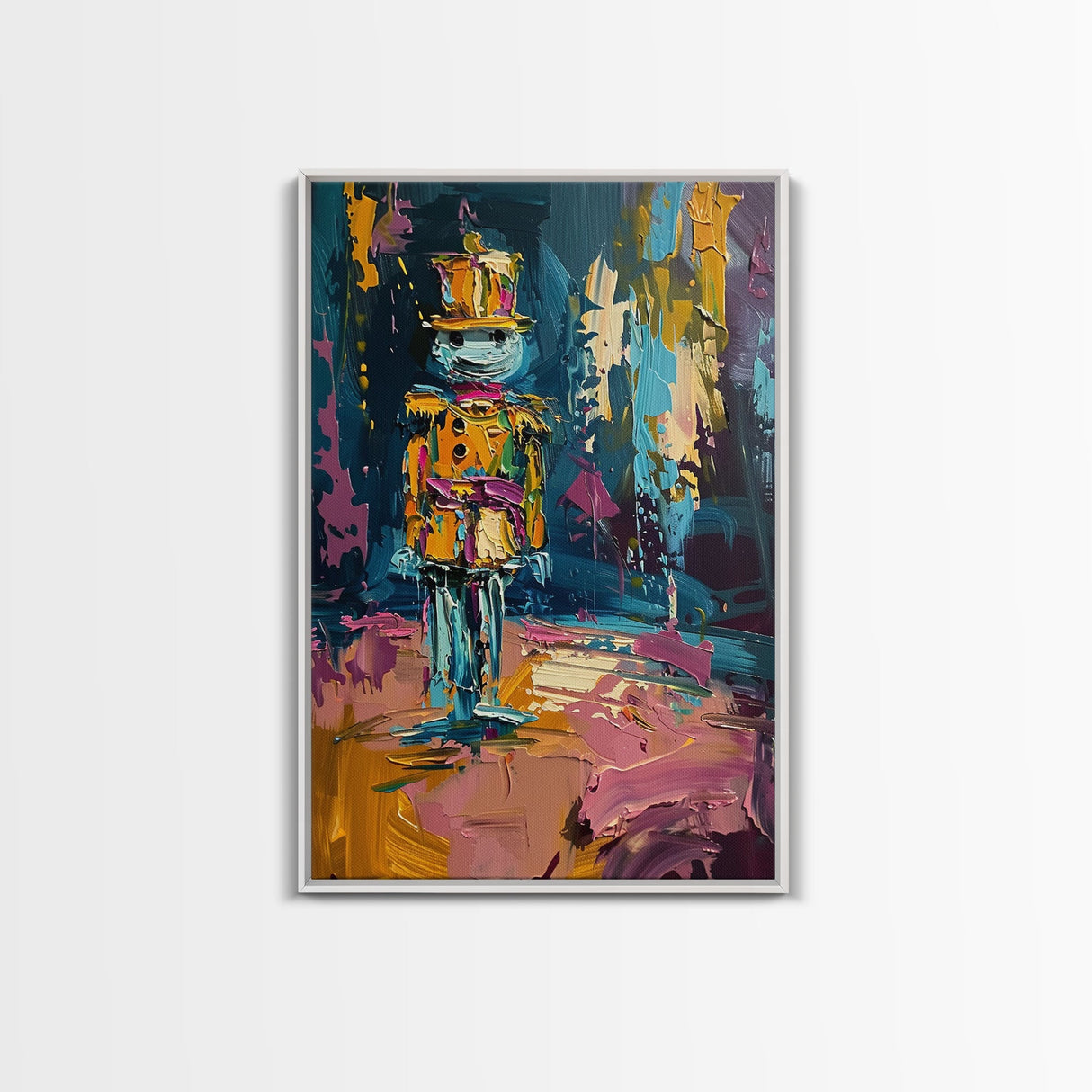 Colorful Skeleton Nutcracker Framed Canvas Print, Halloween Nutcracker Decor, Spooky Toy Art, Skeleton Wall Art, Haunted Nutcracker Print