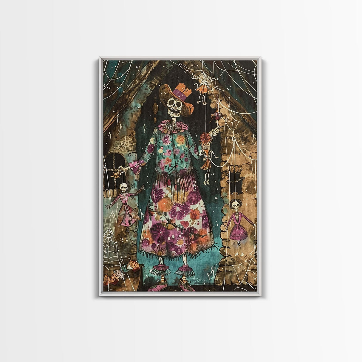 Halloween Pirate Skeleton with Glowing Eyes, Framed Canvas Print, Wall Art, Spooky Decor, Pirate Theme Halloween Decoration, Living Room Art