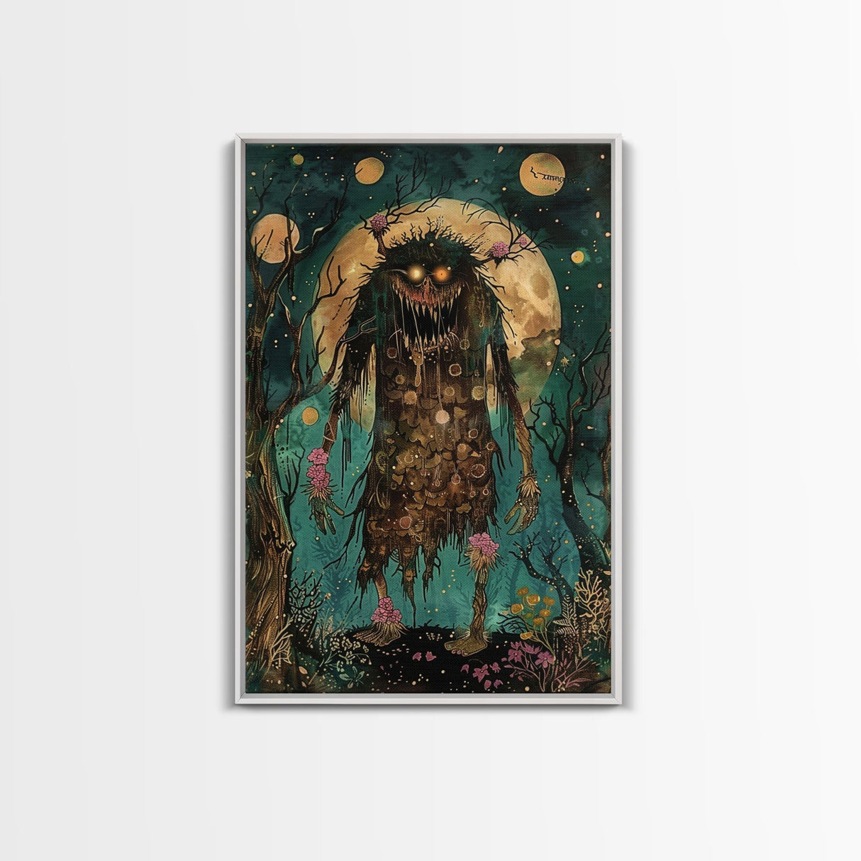 Halloween Creepy Sea Monster Framed Canvas Print, Wall Art, Living Room Decor, Halloween Decoration, Scary Creature Art, Haunted House Decor