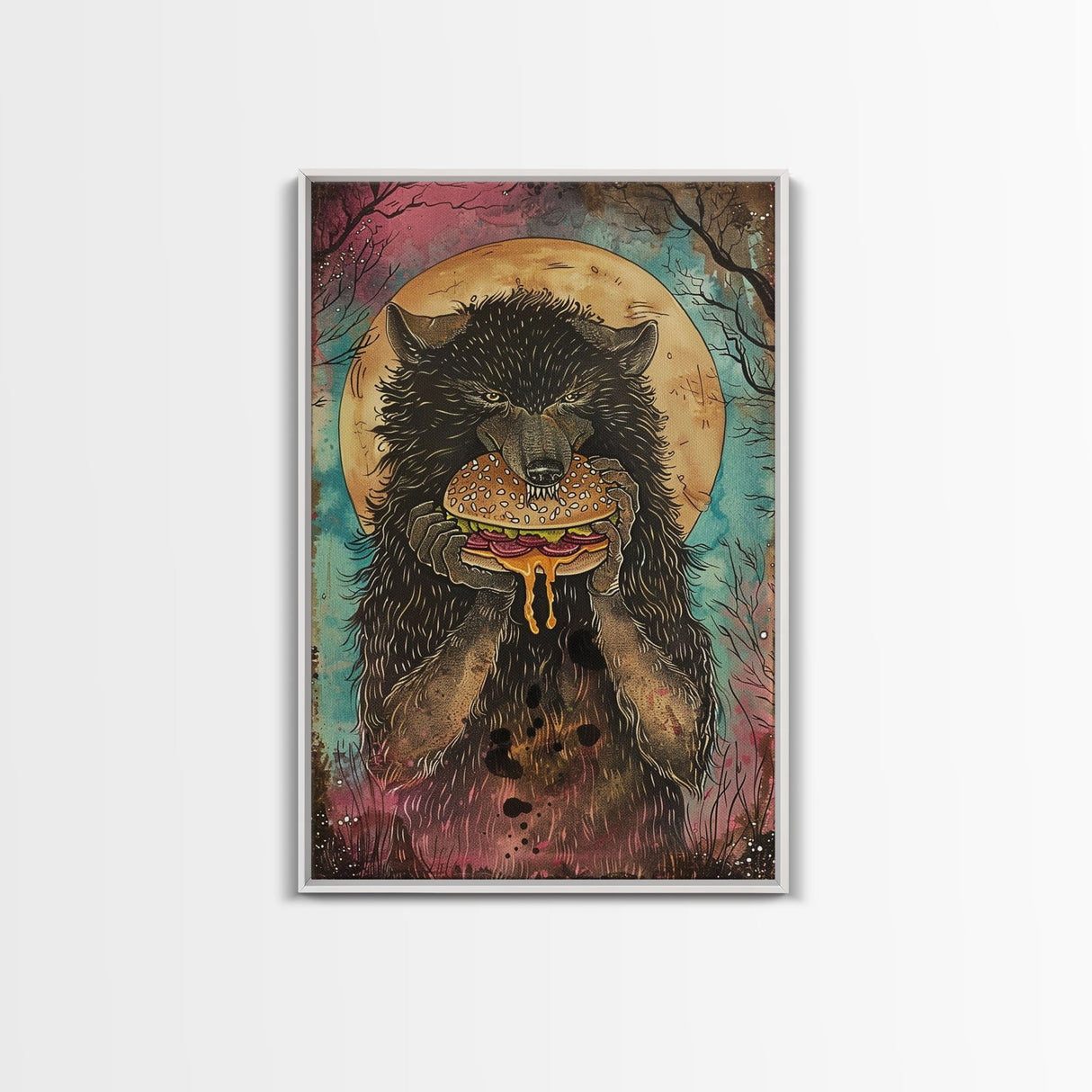 Halloween Haunted Forest Monster Framed Canvas Print, Wall Art, Living Room Decor, Halloween Decoration, Spooky Wall Hanging, Haunted Decor