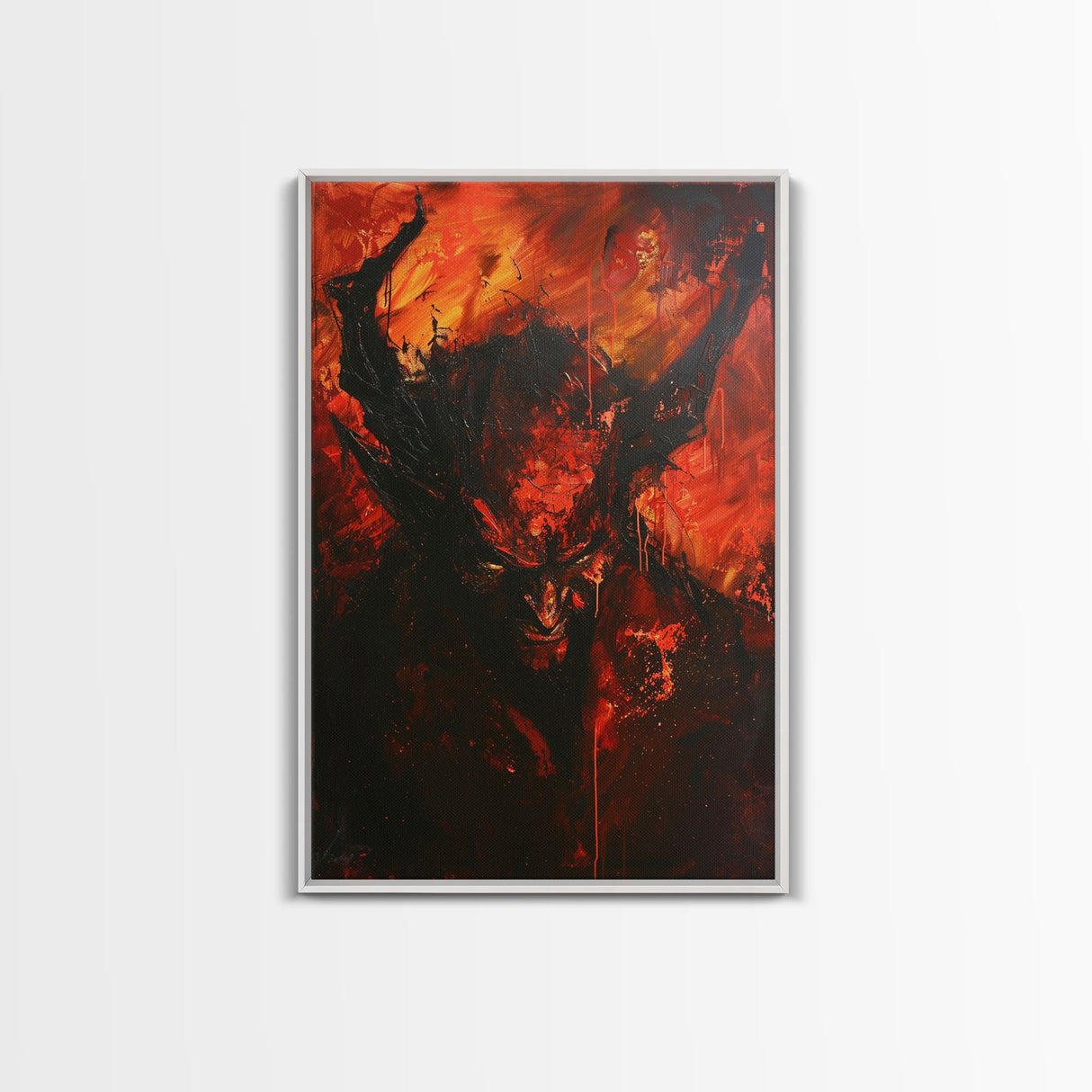 Halloween Eerie Goat with Spaghetti Framed Canvas Print, Wall Art, Living Room Decor, Halloween Decoration, Unique Art, Haunted Decor
