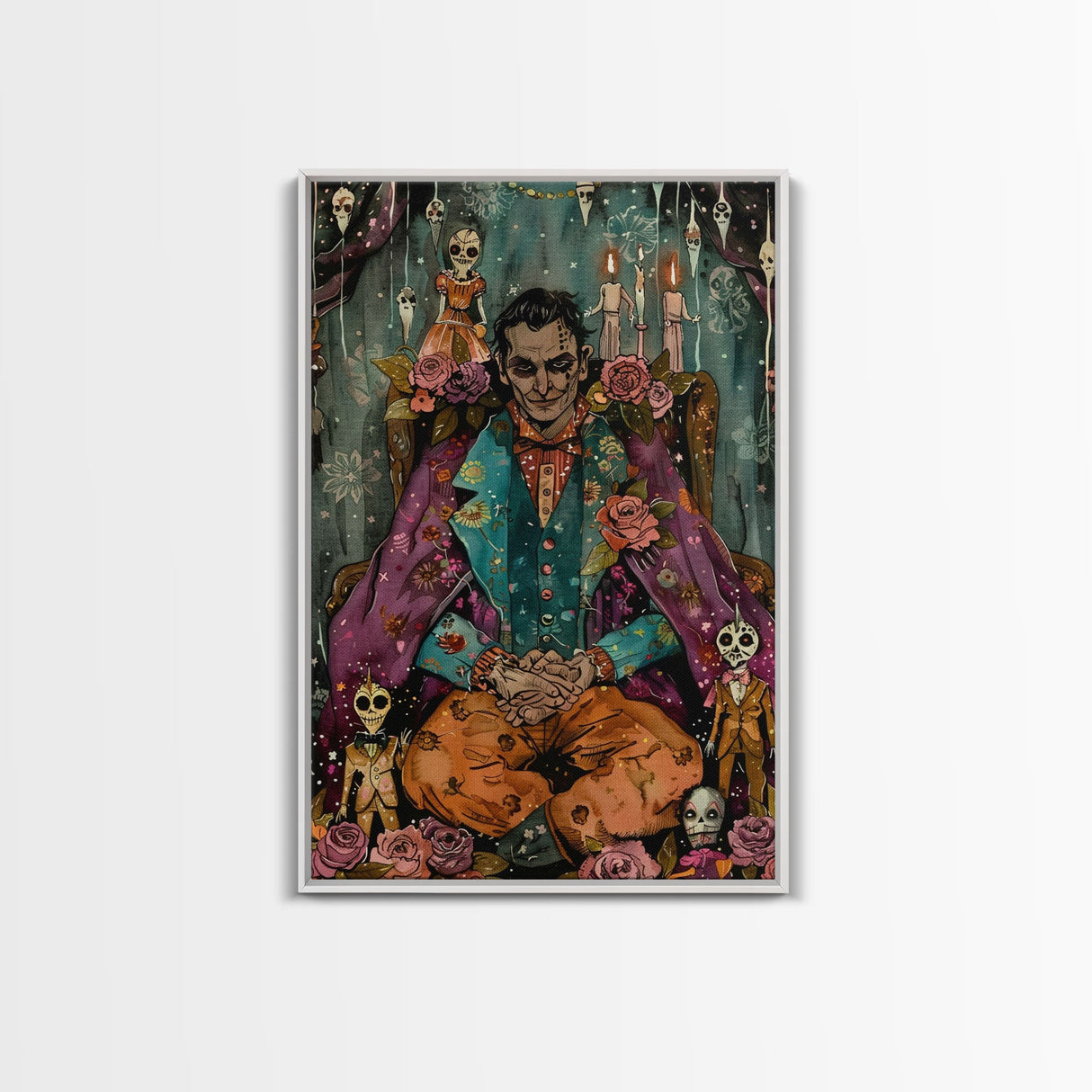 Macabre Doll Collector Framed Canvas Print | Halloween Art | Spooky Victorian Art | Creepy Doll Art for Home Decoration