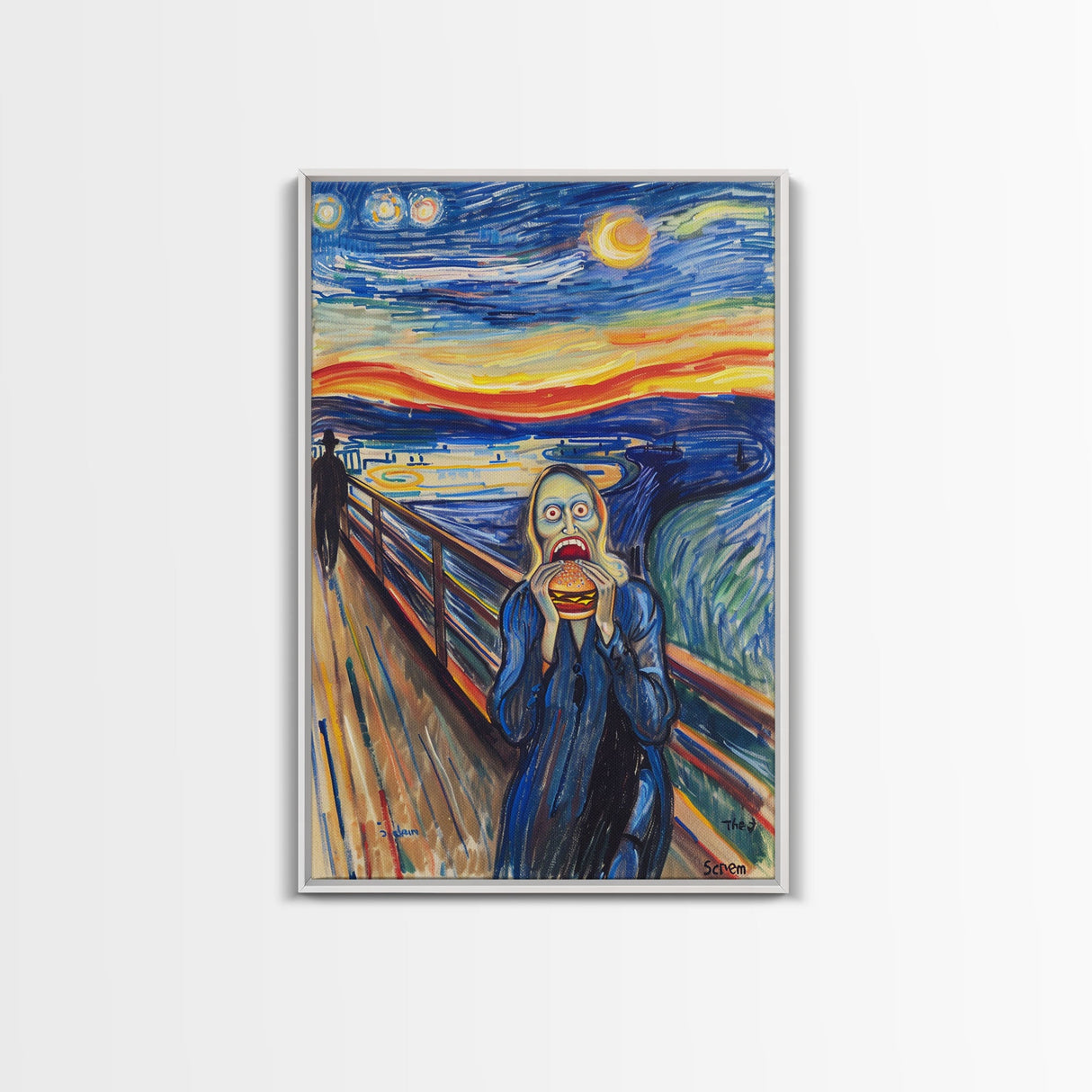 Scream-Inspired Halloween Art with a Figure Eating a Hamburger, Combining Horror and Humor for a Unique and Spooky Wall Art Piece