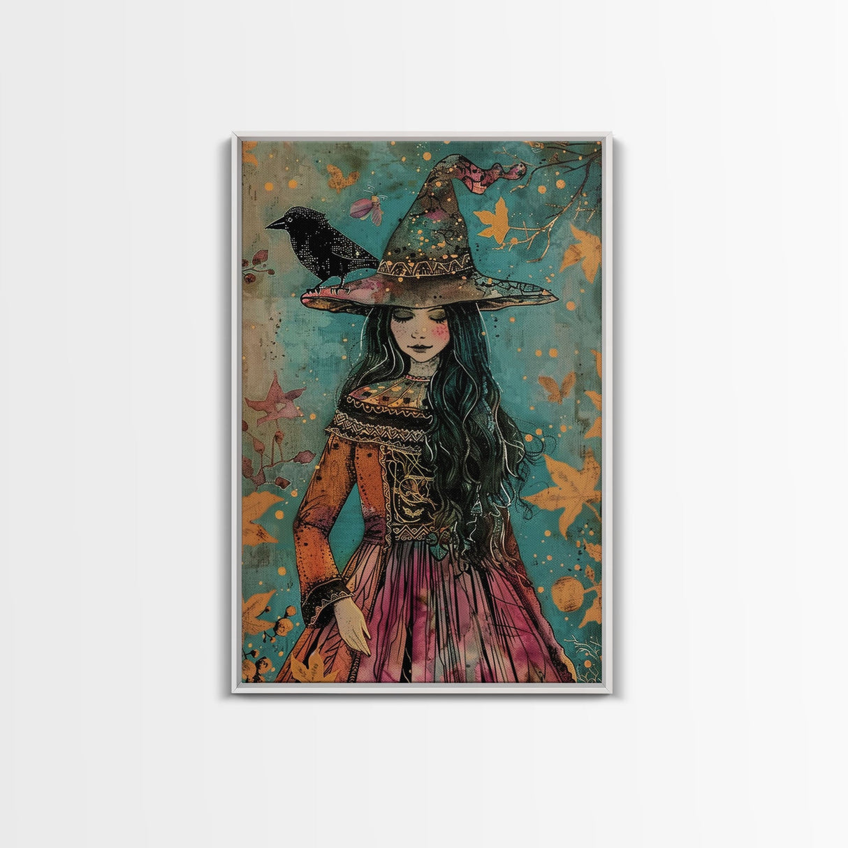 Enchanting Witch with Raven - Halloween Wall Decor - Spooky Home Art Print - Halloween Gift for Witch Lovers - Creepy Art Halloween Decor