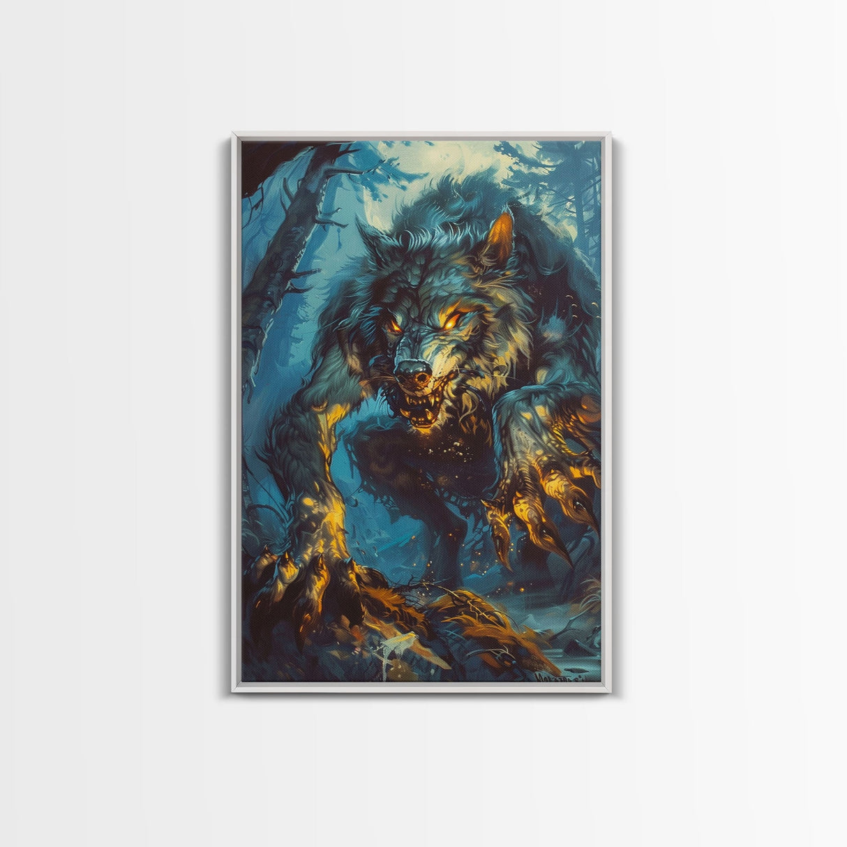 Ferocious Werewolf in the Forest - Halloween Wall Decor - Scary Art Print - Werewolf Painting for Halloween - Spooky Home Decor