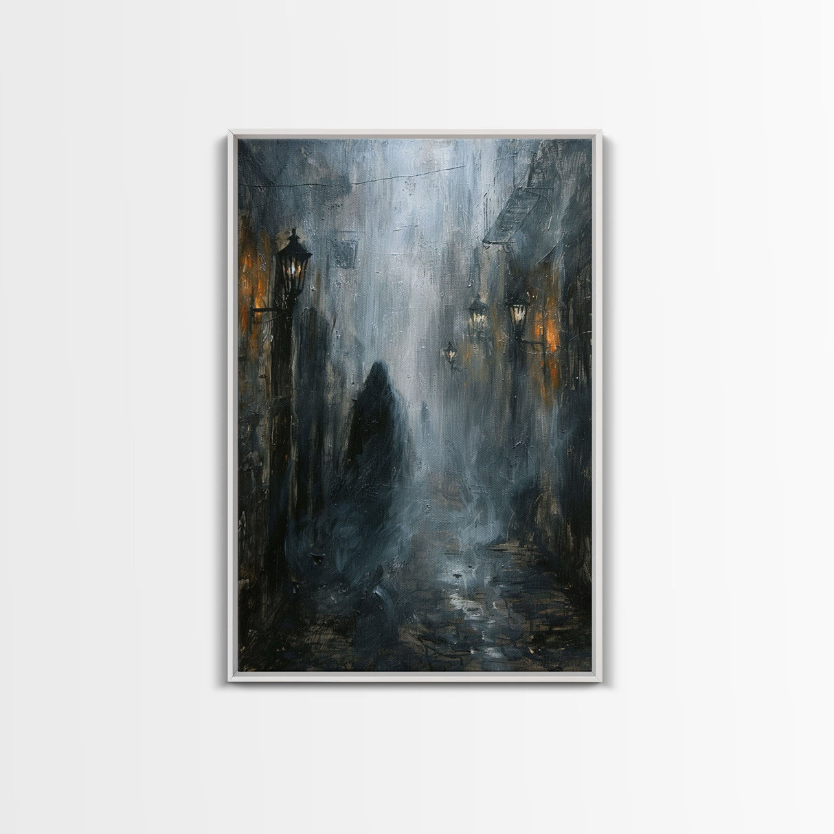 Misty Alley Canvas Print - Halloween Art, Spooky Home Decor, Dark Alley Wall Art, Ghost Art, Halloween Decor, Framed Canvas Print Creepy Art