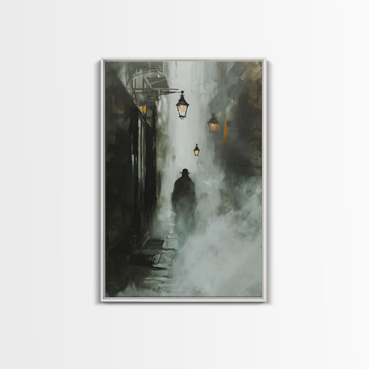 Mysterious Shadow in Fog, Halloween Art Print, Spooky Home Decor, Framed Canvas Print, Creepy Art, Halloween Wall Decor, Seasonal Wall Art