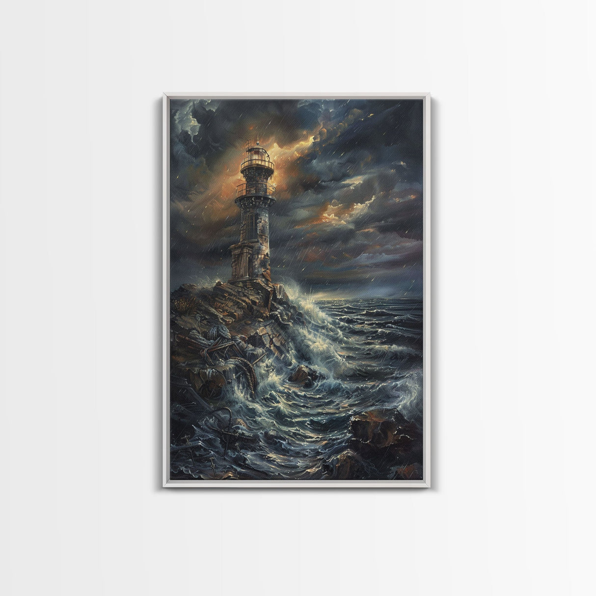 Eerie Castle on Cliff, Halloween Art Print, Spooky Home Decor, Framed Canvas Print, Creepy Art, Halloween Wall Decor, Seasonal Wall Art