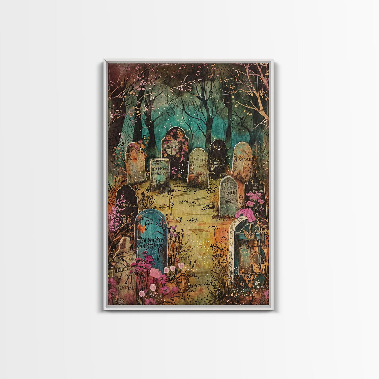 Spooky Graveyard Framed Canvas Print, Halloween Wall Art, Haunted Cemetery, Gothic Vibes, Spooky Decor, Haunted Scene, Halloween Decoration