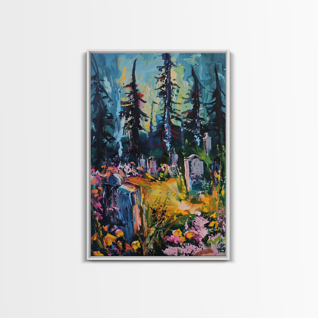 Haunted Path Framed Canvas Print, Halloween Wall Art, Spooky Walkway, Ghostly Forest, Haunted Trees, Gothic Decor, Fall Decoration