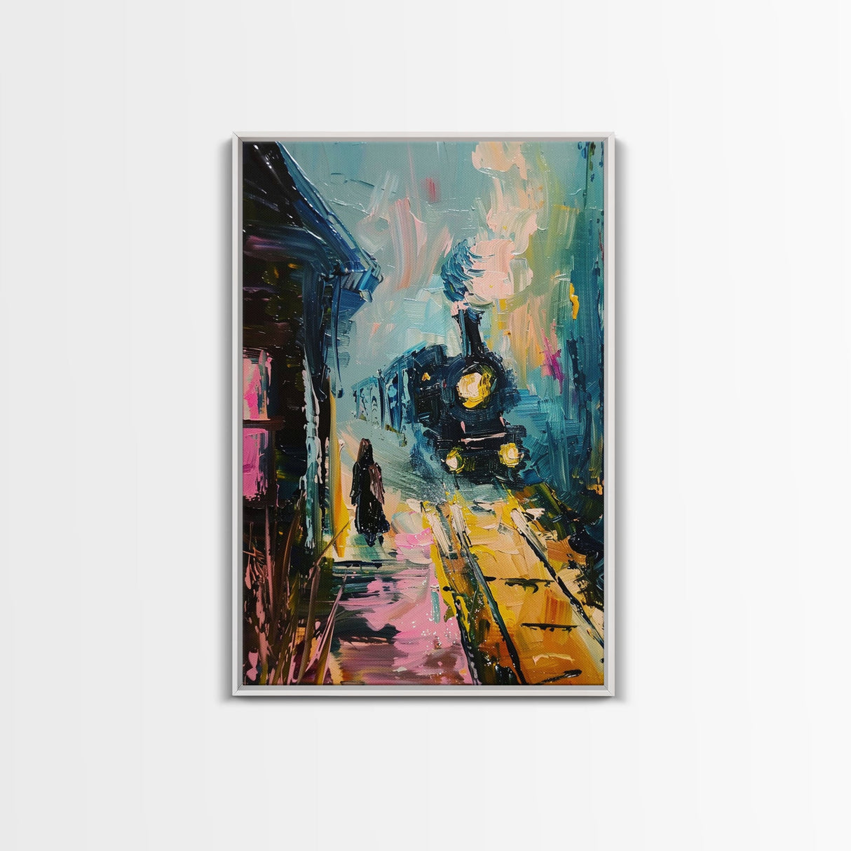 Spooky Van Gogh-Inspired Haunted House Framed Canvas Print, Halloween Wall Art, Eerie Home Decor, Ghostly Night Artwork, Haunted Home