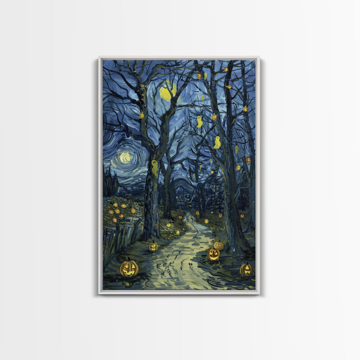 Dark Steamy Train at Night Framed Canvas Print, Halloween Wall Art, Spooky Train Station Decor, Haunted Transportation Artwork, Ghostly Art