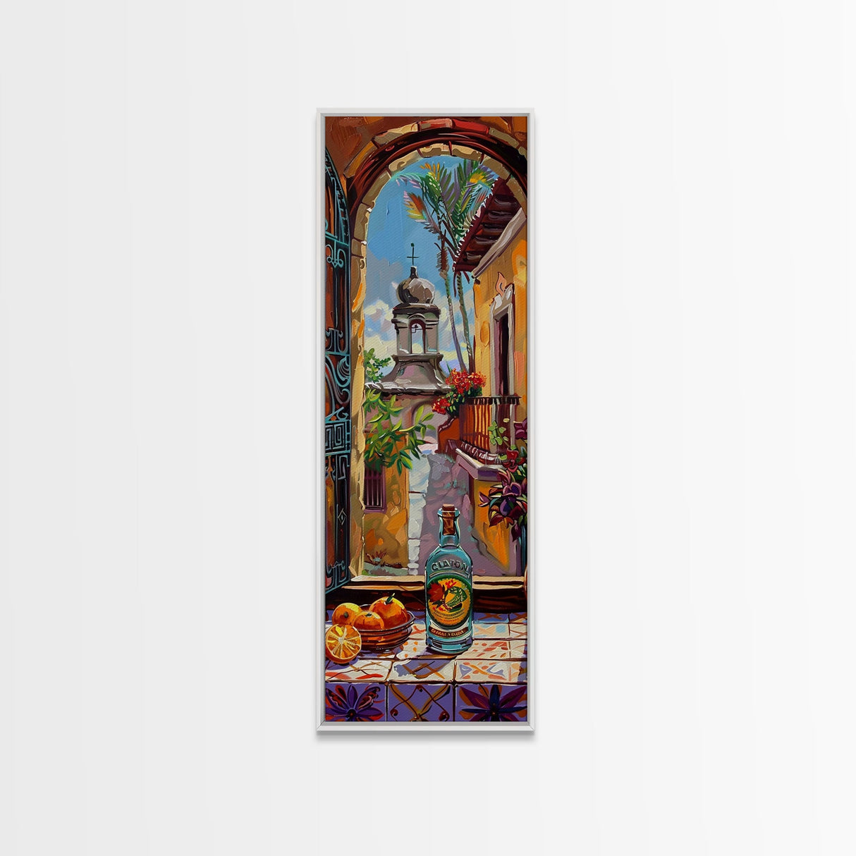 Framed and Printed Vertical Rustic Still Life Printed Canvas, Textured Canvas Painting, Spanish Style Kitchen Art, Abstract Modern Wall Art