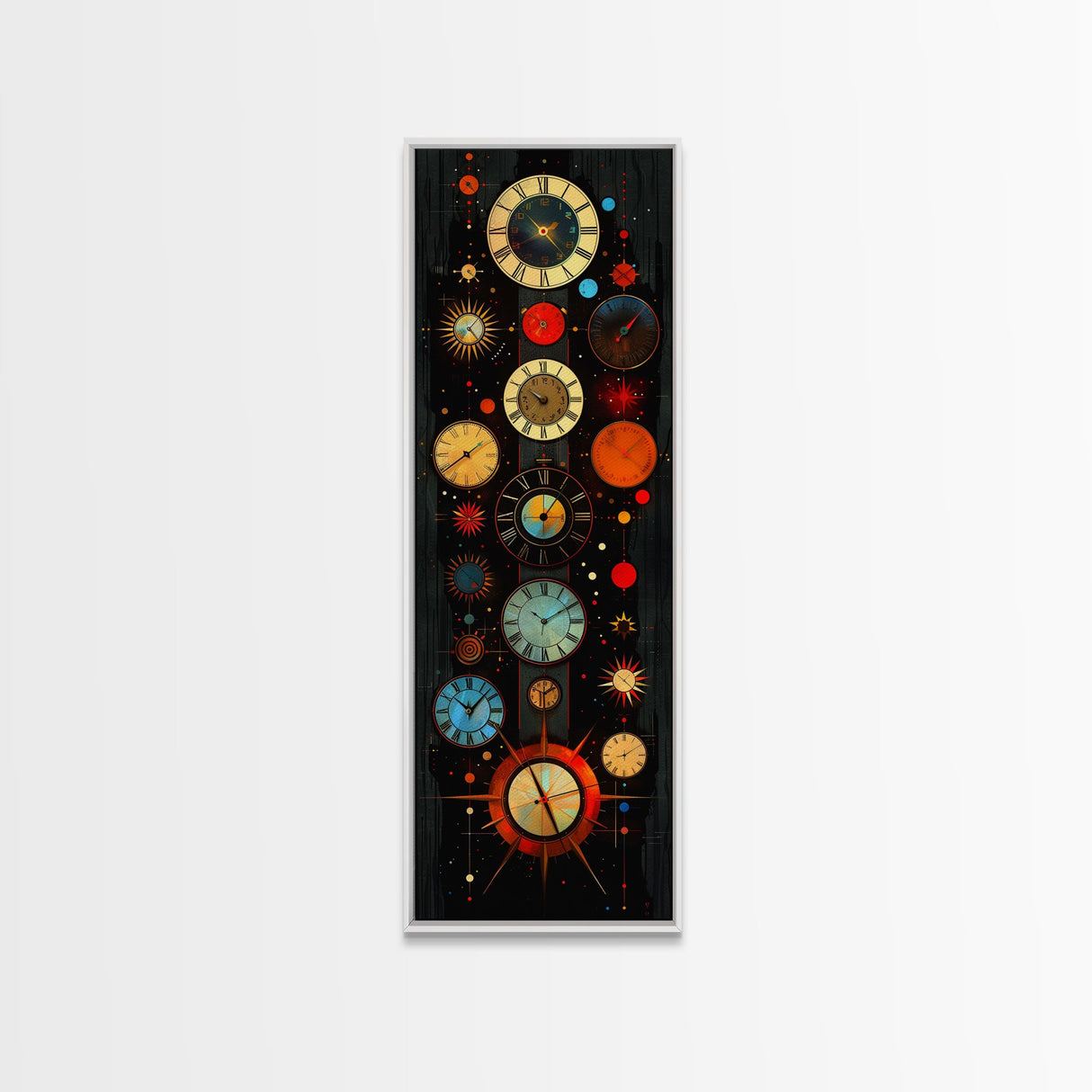 Interdimensional Wall Art, Retro Art Deco Clocks, Framed Canvas Print, Surrealist Decor