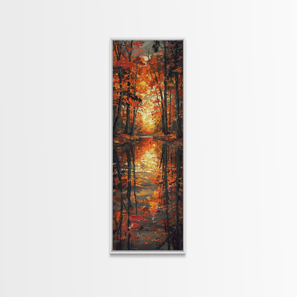 Fall Forest Reflected in The Lake, Framed Canvas Print, Whimsical Home Decor, Unique Wall Art Gift Idea For Housewarming