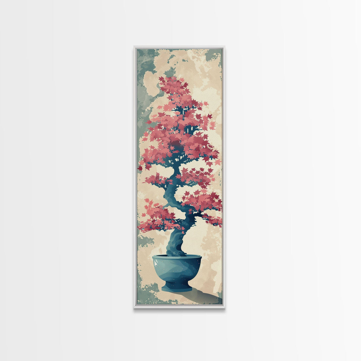 Maple Bonsai Tree In Pot With Soft Pastel Background Tall Art Ukiyo-e Art Framed Canvas Print