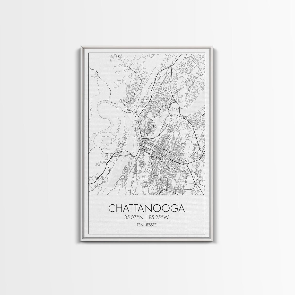 Chattanooga Street Map, Tennessee Map, City Map Art, Modern Art, Wall Art, Canvas Print, Canvas Wall Art, Office Wall Art, Travelling Gifts