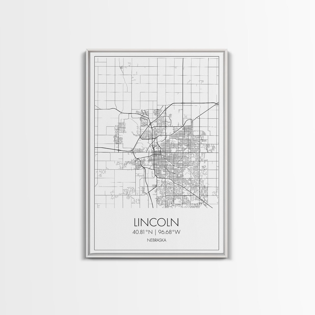 Lincoln Street Map, Nebraska Map, City Map Art, Modern Wall Art, Wall Art, Canvas Print, Travel Wall Decor, Black And White Art, Wife Gift