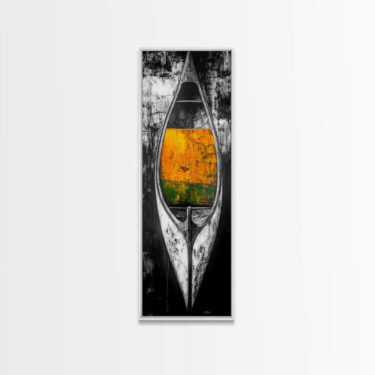 Black and White Canoe Framed Canvas Print Rustic Art Nautical Wall Art Coastal Decor Farmhouse Art Vertical Wall Art