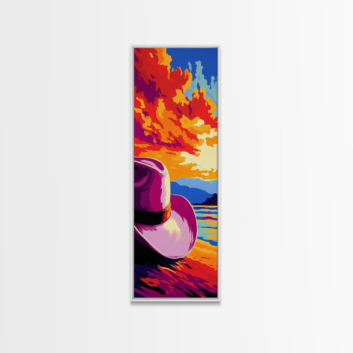 Vibrant Cowboy Hat Canvas Print pink orange wall art southwest wall art extra wide art rustic wall art coastal cowgirl wall art