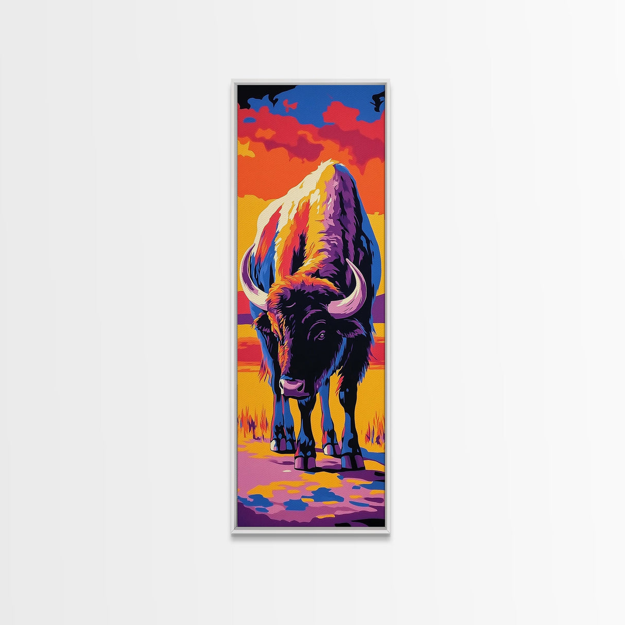 Pop Art Bison Canvas Print Southwest Wall Art Bright Wall Art Tall Narrow Art Colorful Art Above Couch Art