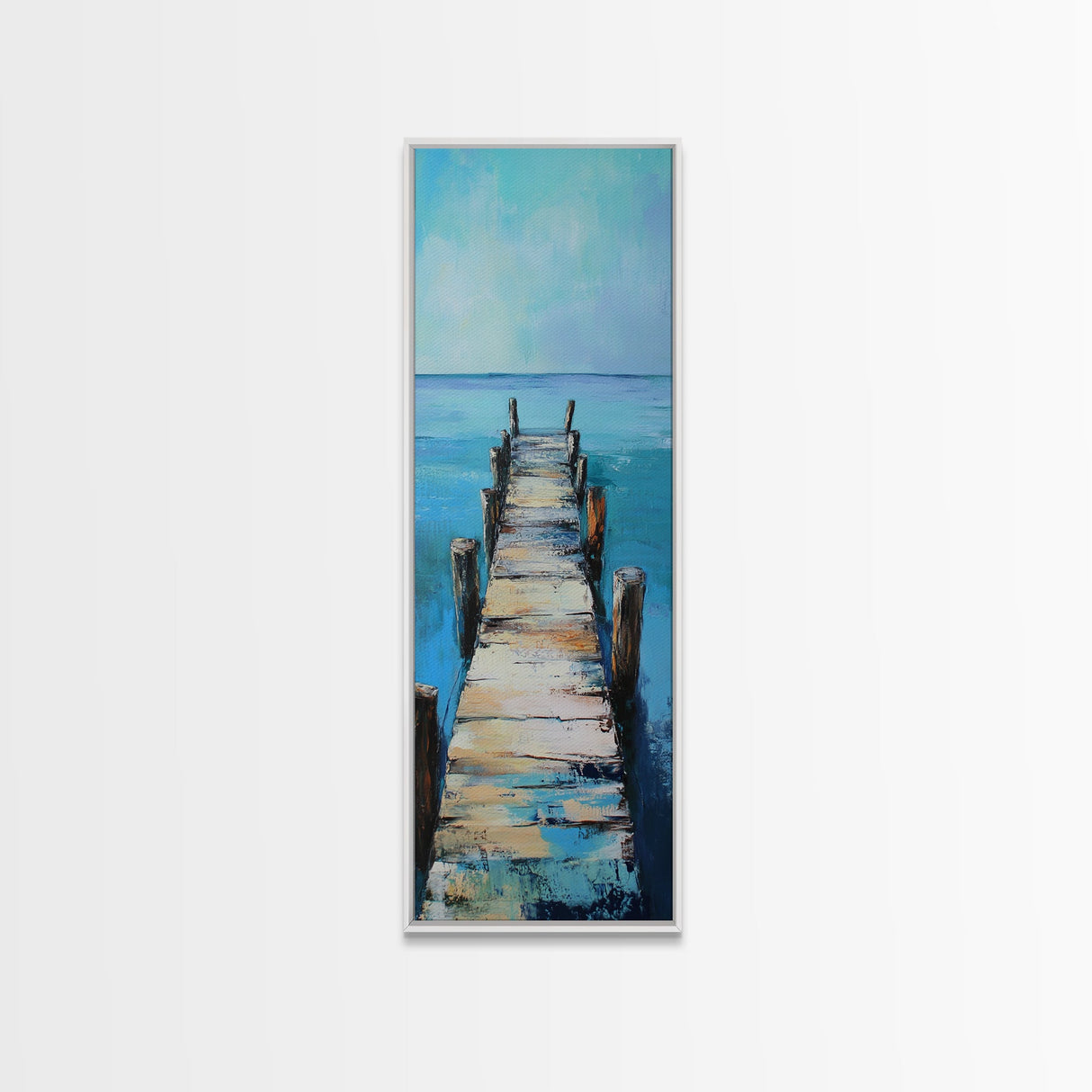 Coastal Dock Painting Framed Canvas Print coastal painting nautical wall art coastal decor seascape painting rustic wall art bedroom art