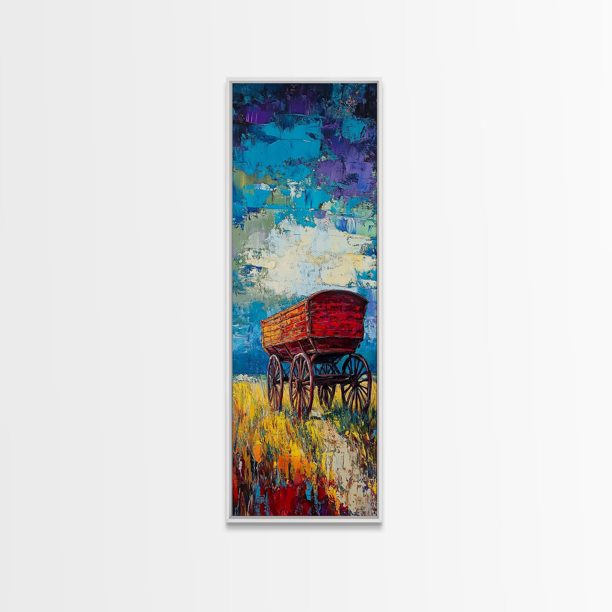 Impressionist Wagon on Blue Canvas Print rustic wall art, farmhouse art, barn landscape oil painting, vintage art, moody art, gift idea him
