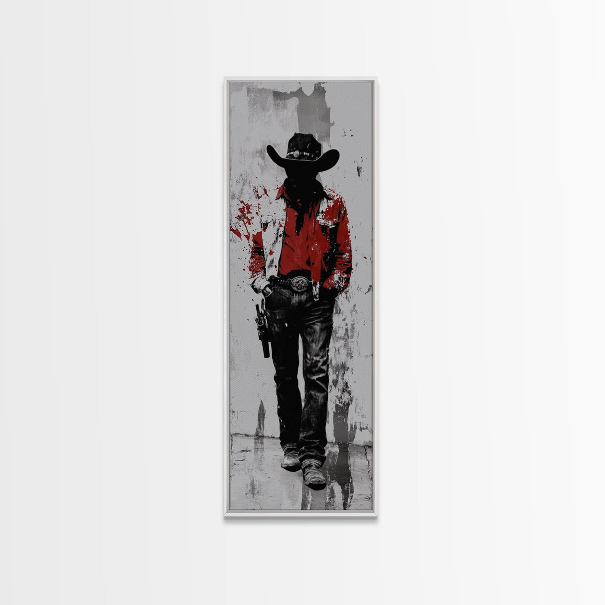 Gunslinger Cowboy Art, Framed Canvas Print, cowgirl painting, rustic wall art, moody art, gift idea, southwest wall art, vintage art