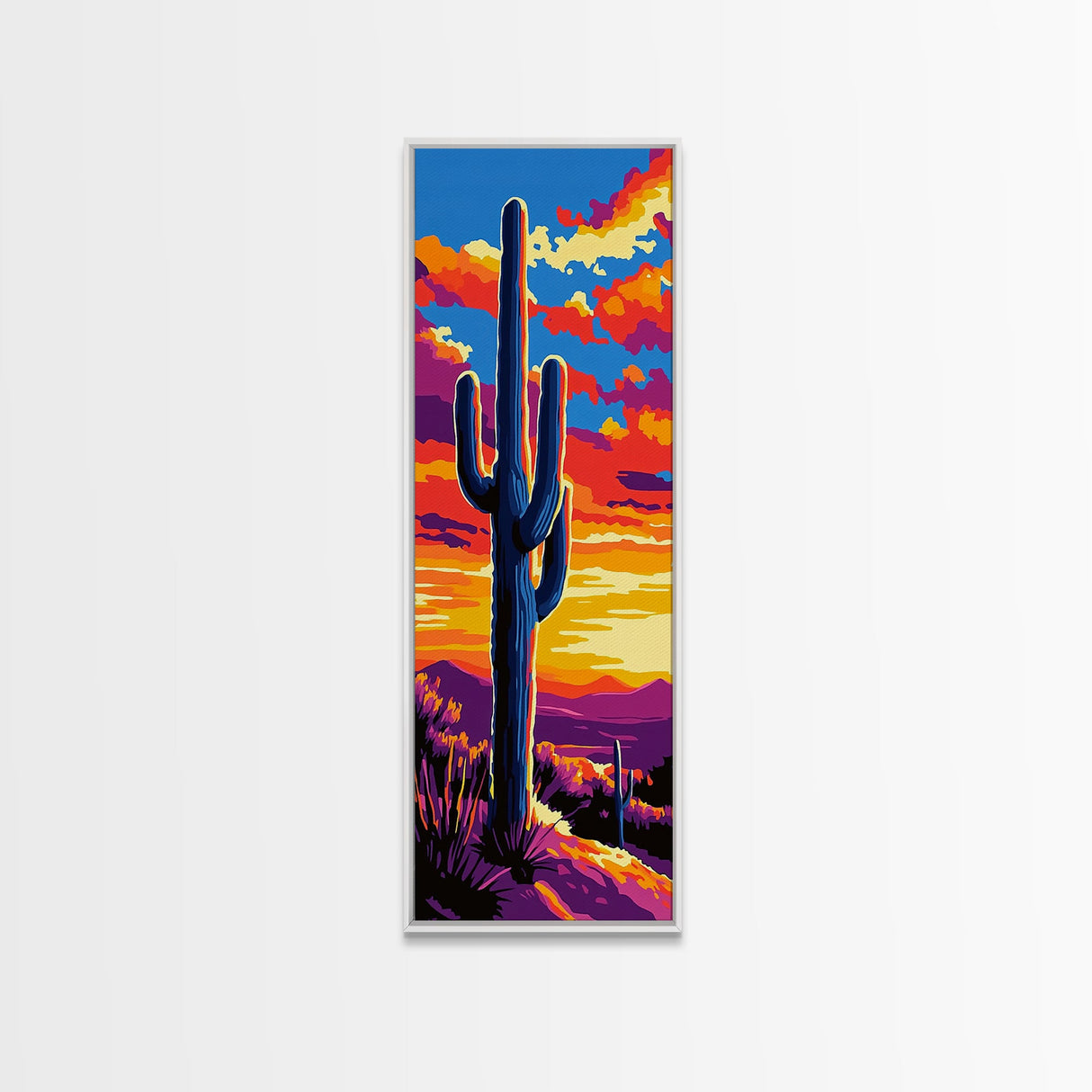 Saguaro Cactus Sunset Framed Canvas Print, Southwest Wall Art, Joshua Tree Art, Desert Art, Bright Colorful Wall Art, Rustic Decor, Gift Idea