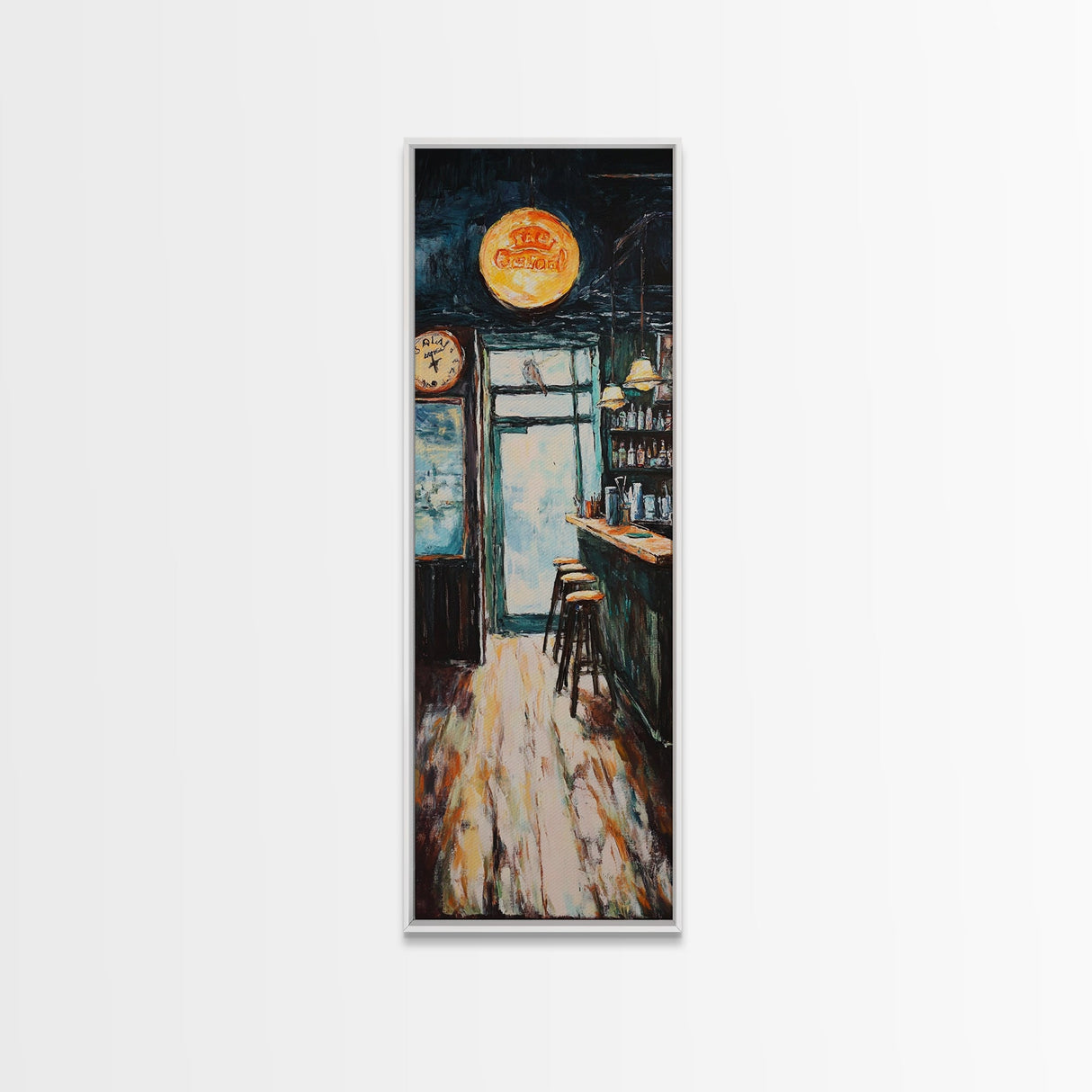 Rustic Bar Scene Framed Canvas Print, Espresso Martini Wall Art, Moody Art, Long Narrow Wall Art, Rustic Decor, Above Sofa Art, Gift Idea