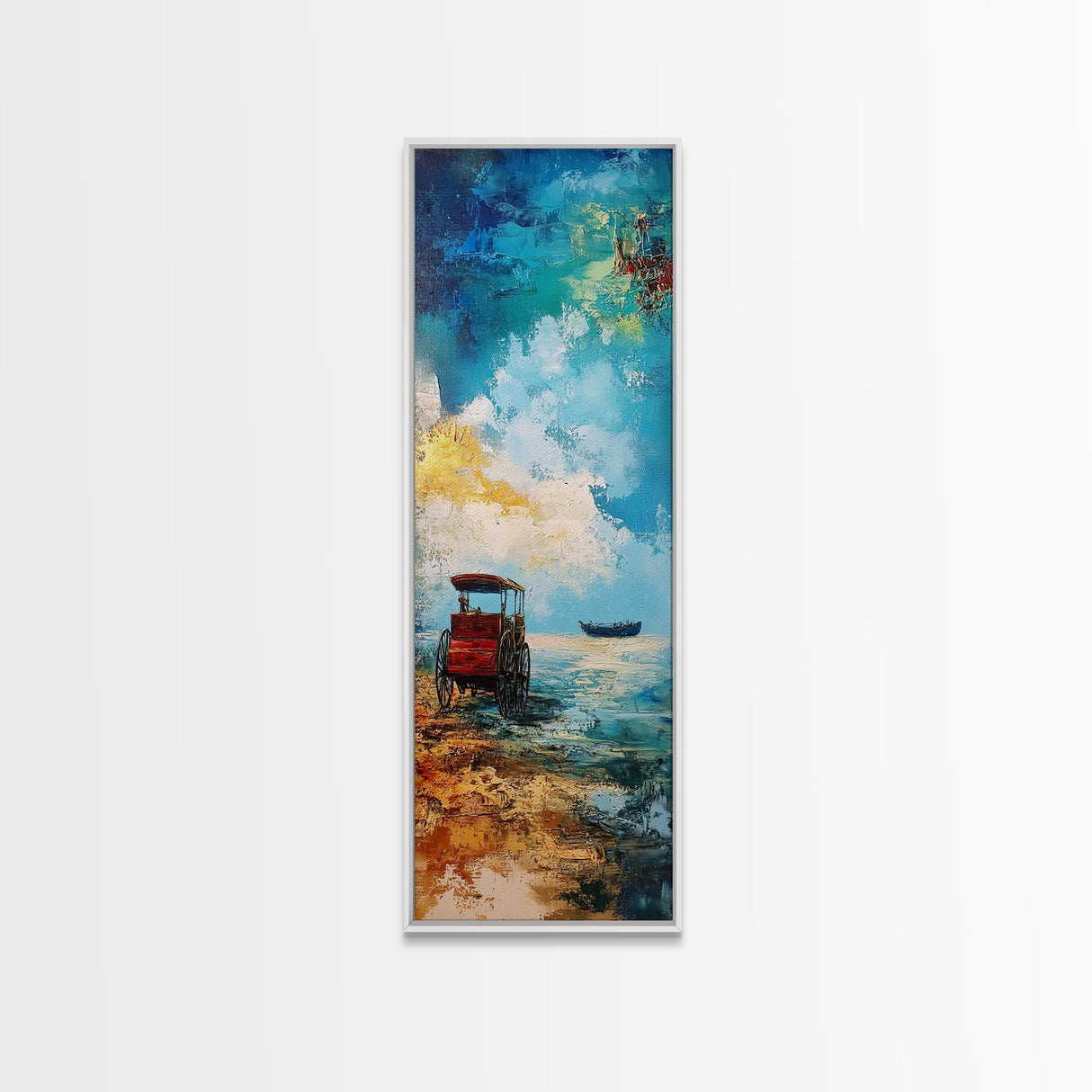 Seaside Wagon Oil Painting Framed Canvas Print, Coastal Landscape Art, Nautical Decor, Marsh Painting, Farmhouse Art, Above Couch Art