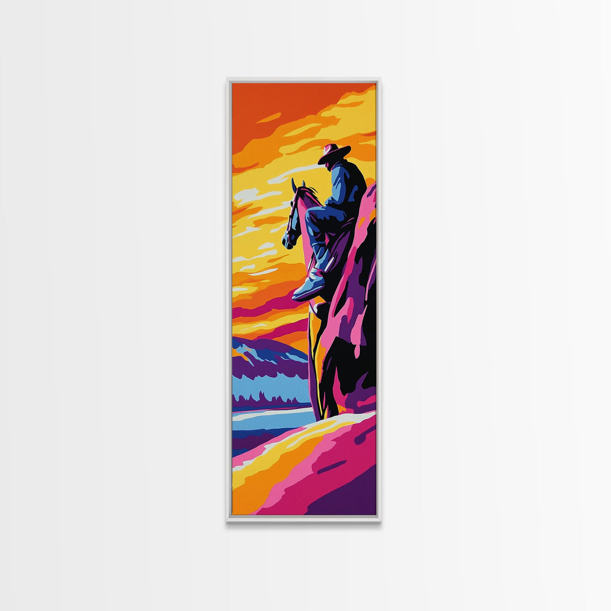 Western Cowboy Art Canvas Print, Pink Orange Wall Art, Southwest Wall Art, Chicano Art, Moody Art, Rustic Decor, Boho Art, Above Couch Art