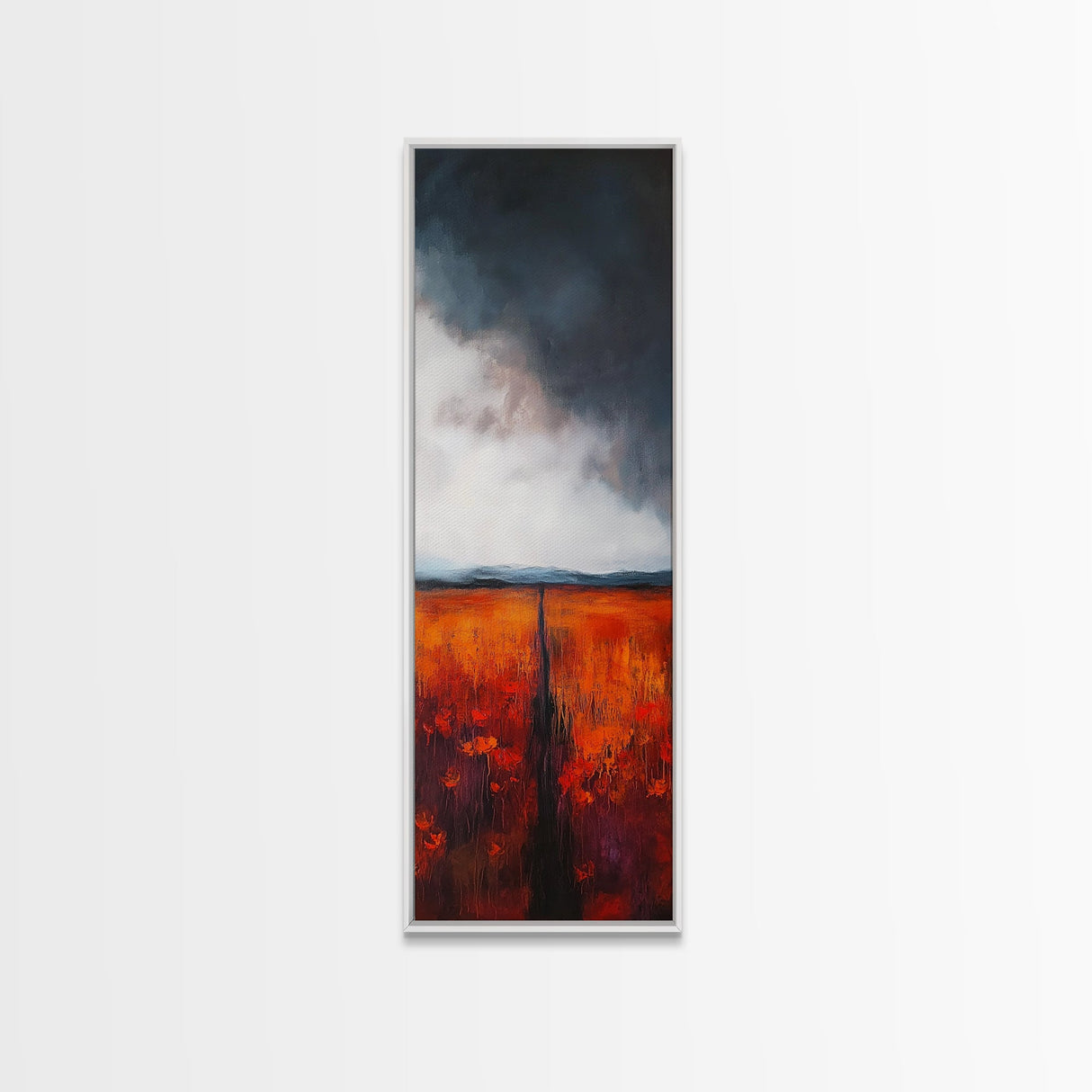 Moody Landscape Framed Canvas Print dark romance painting poppy wall art fall decor tall narrow art above bed wall art vertical wall art