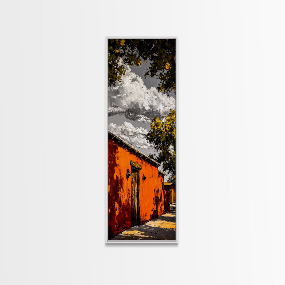 Southwest Adobe House Framed Canvas Print Rustic Wall Art Warm Earth Tone Painting Boho Wall Art Minimalist Art