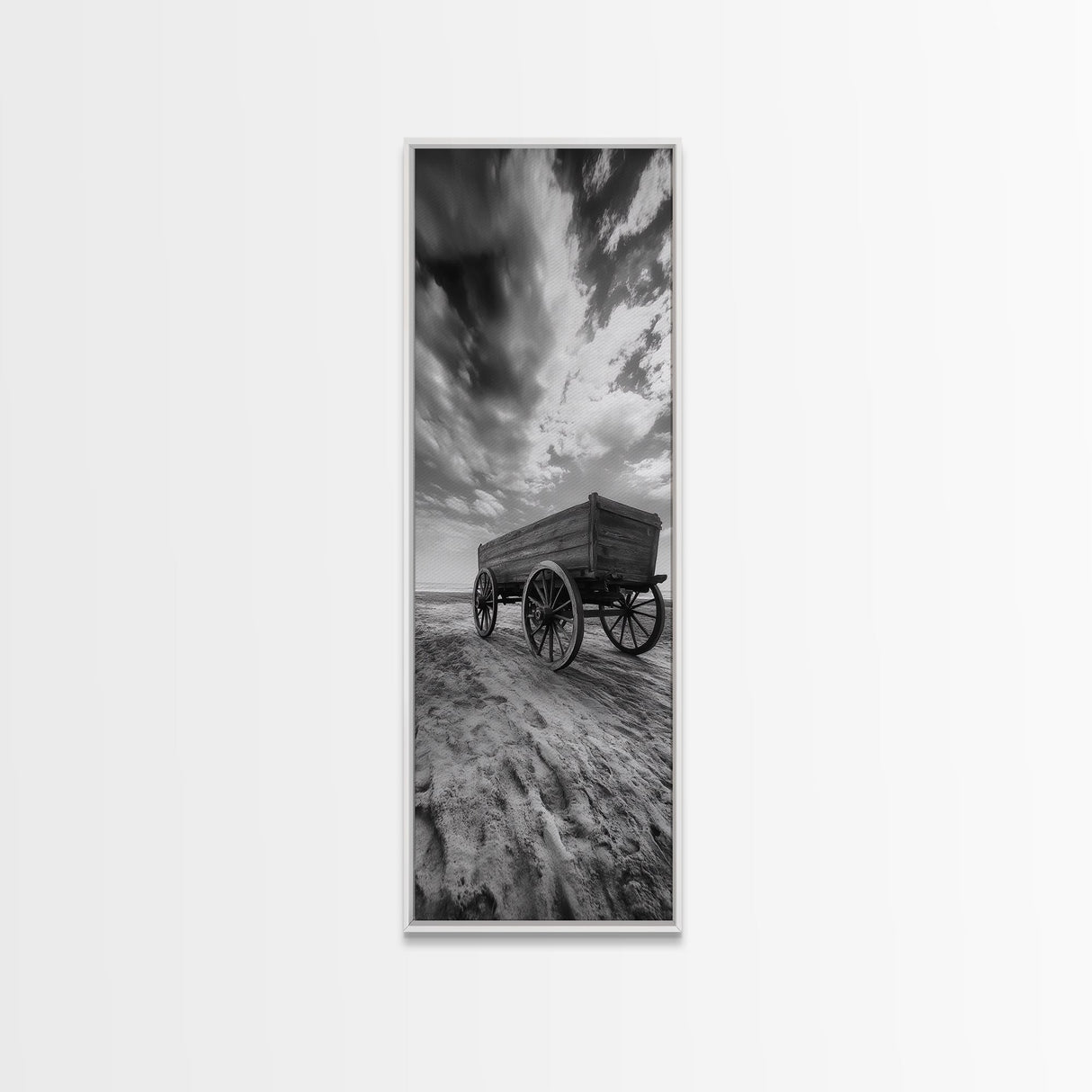 Old Wooden Wagon, Rustic Landscape, Framed Canvas Print, Western Décor, Farmhouse Wall Art, Minimalist Art, Extra Wide Art