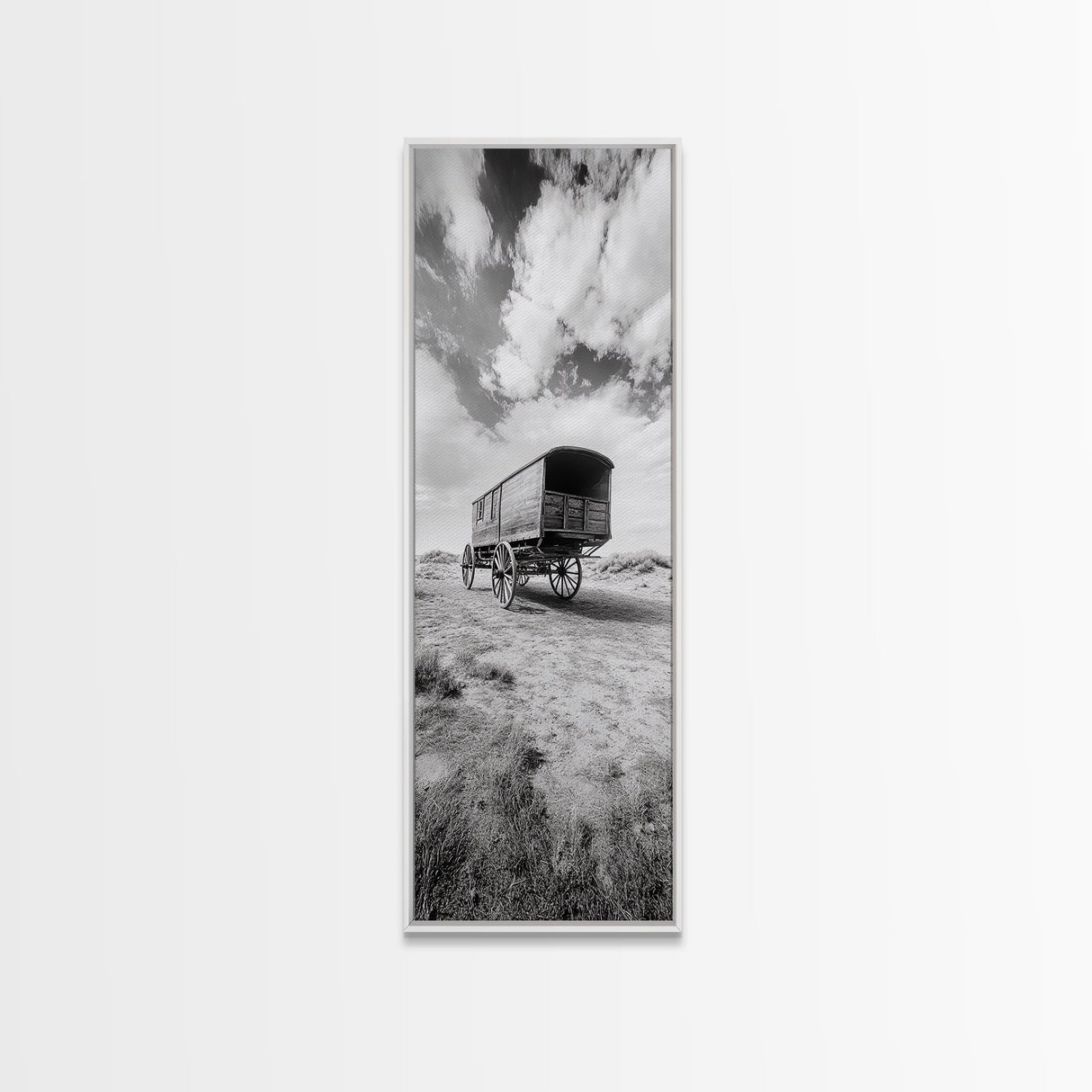 Pioneer Covered Wagon, Rustic Wall Art, Framed Canvas Print, Farmhouse Art, Western Décor, Minimalist Art, Extra Wide Art
