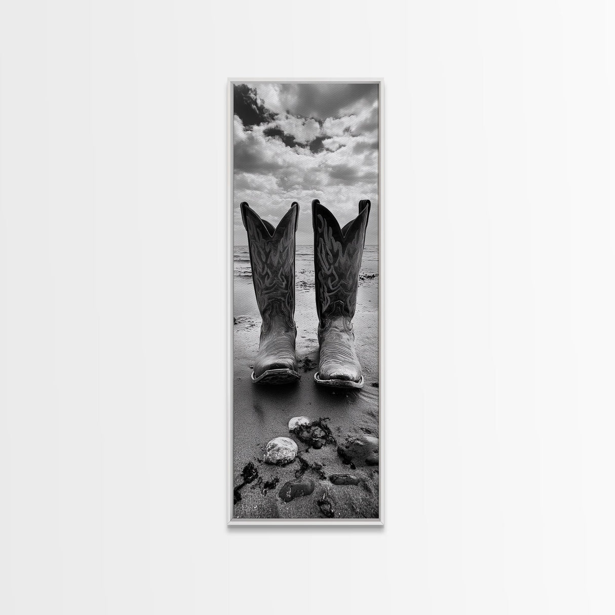 Cowboy Boots, Coastal Cowgirl, Wall Art, Framed Canvas Print, Rustic Décor, Western Artwork, Moody Art, Southwestern Wall Art