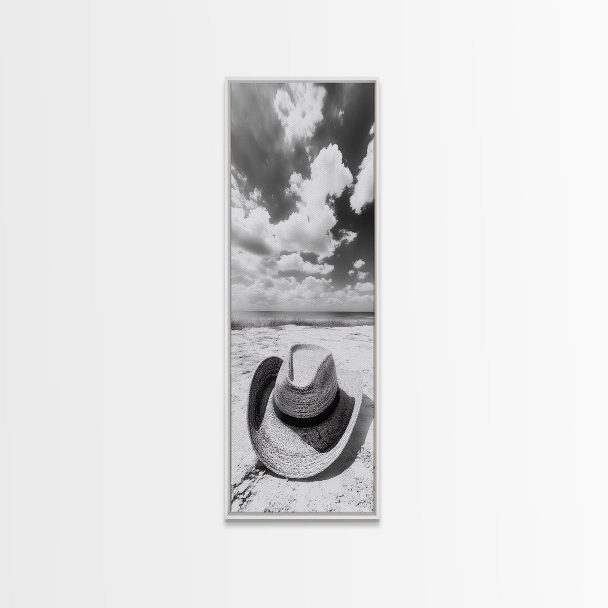 Straw Cowboy Hat, Beach Photography, Framed Canvas Print, Coastal Cowgirl, Wall Art, Rustic Décor, Minimalist Wall Art