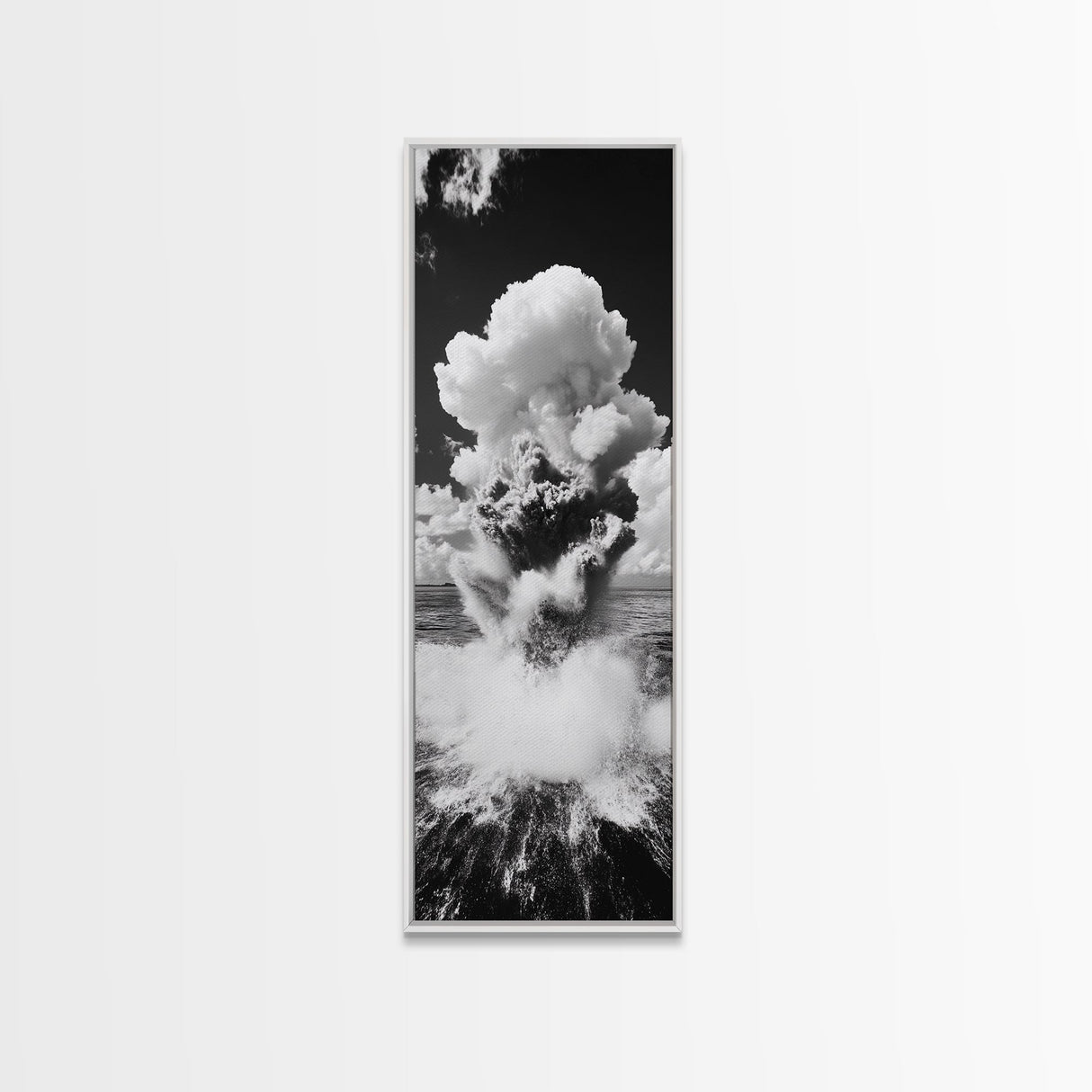 Explosive Ocean Wave, Framed Canvas Print, coastal décor, nautical painting, seascape painting, black and white photography, panoramic art