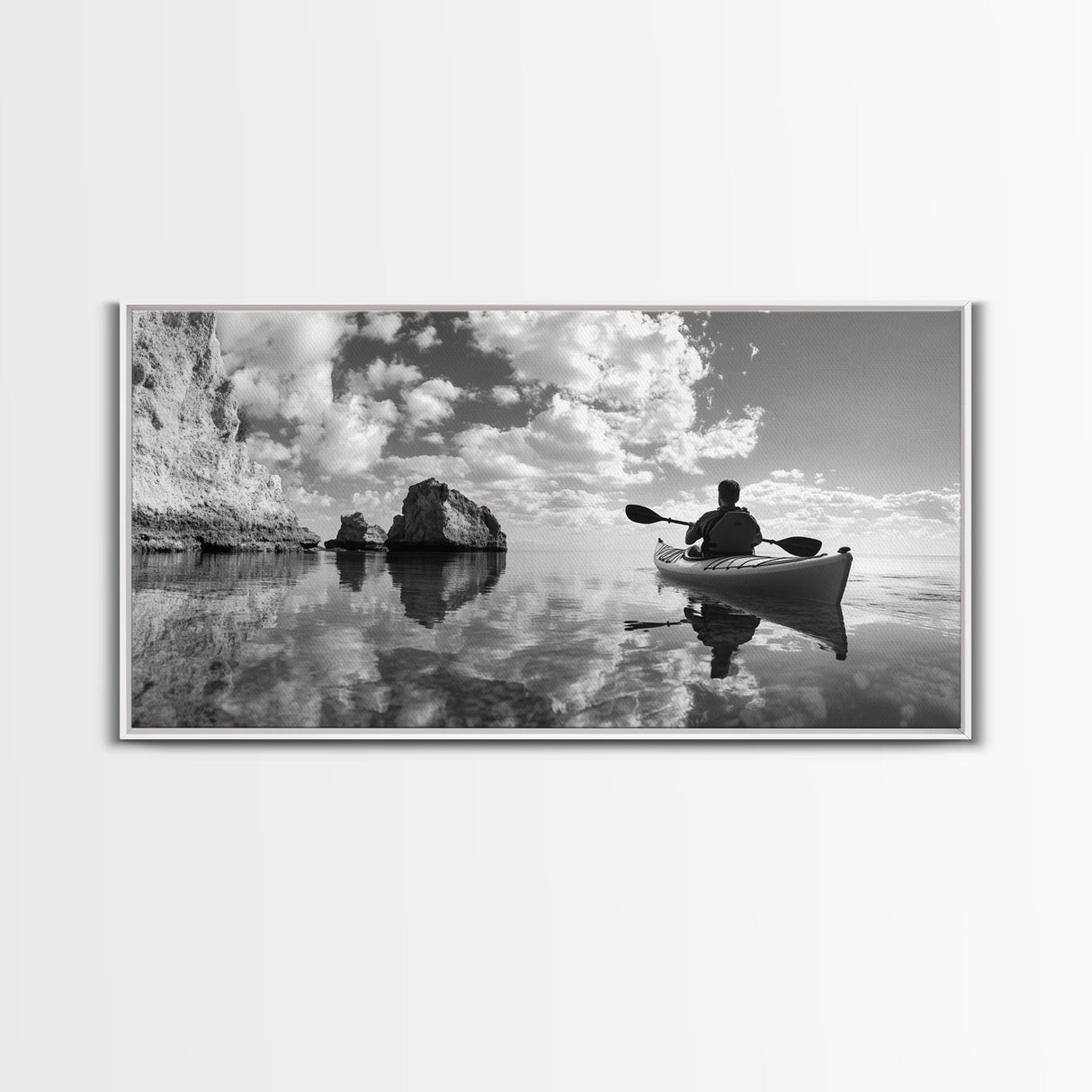 Kayak, Coastal Landscape Art, Nautical Painting, Extra Wide Art, Adventure Art, Seascape Painting, Panoramic Art, Canvas Print