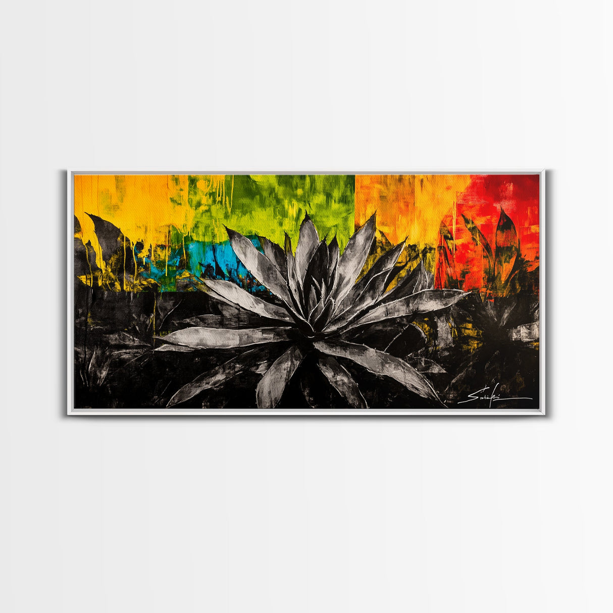 Agave Plant, southwest wall art, botanical prints, desert painting, abstract painting, extra wide art, framed canvas print, boho art
