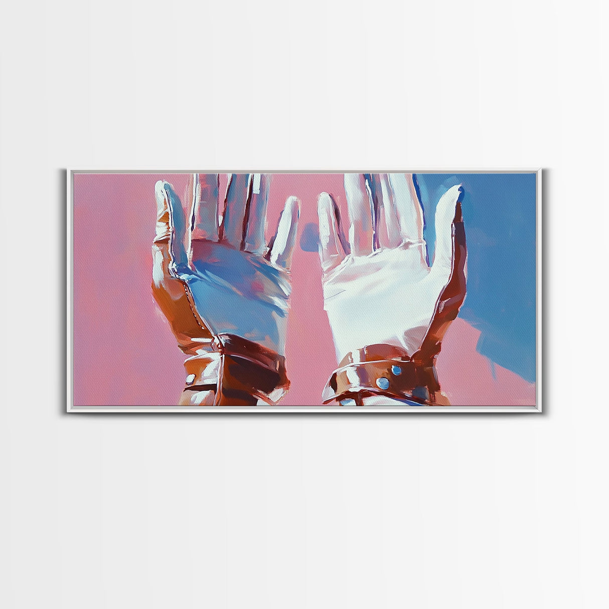 Hands Abstract Art, Pop Art Painting, Whimsical Art, Pink and Blue Wall Art, Modern Decor, Framed Canvas Print, Unique Gift Idea