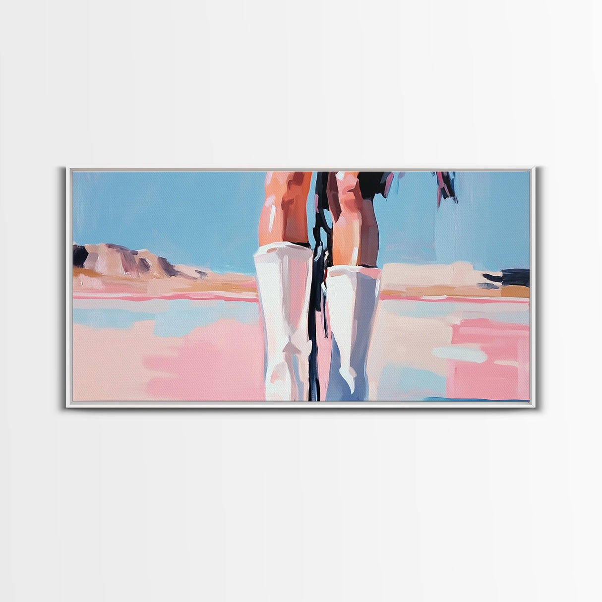 White Boots Painting, Southwest Wall Art, Country Western Aesthetic, Pink and Blue Art, Framed Canvas Print, Rustic Decor, Extra Wide Art